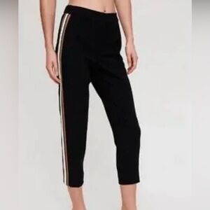Babaton Aritzia Conan Crepette High Rise Pull On Black Stripe Cropped Trousers